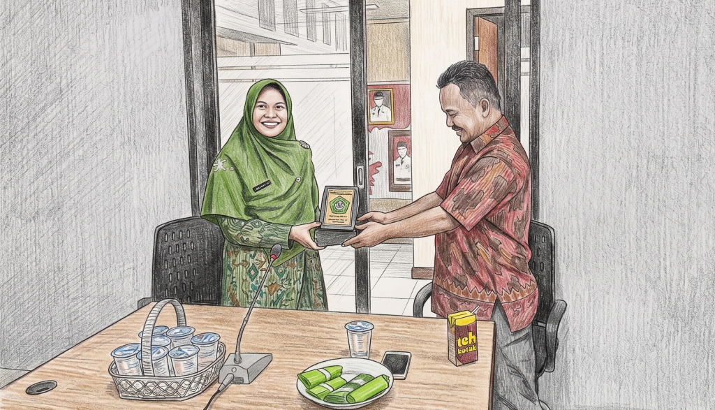 Penyerahan plakat dari UPT. Kearsipan UNMUL kepada Dinas Kearsipan Kota Bontang