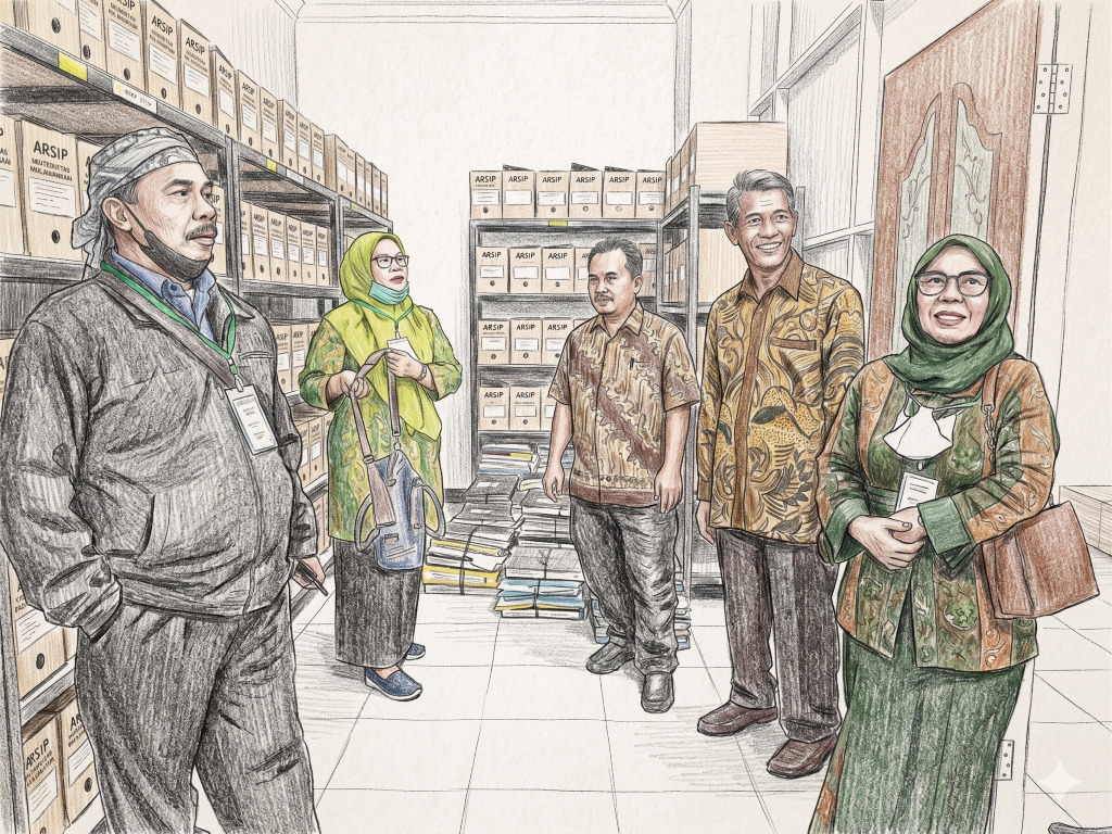 Foto bersama di salah satu ruang pengelola kearsipan UPT Kearsipan Universitas Mulawarman